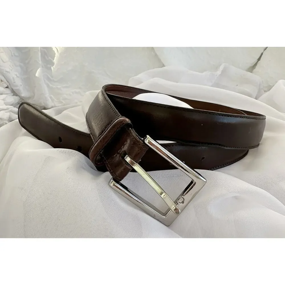 Saks Fifth Avenue Men’s 42 Brown Leather Dress Belt Aniline Kipskin Shoulder USA